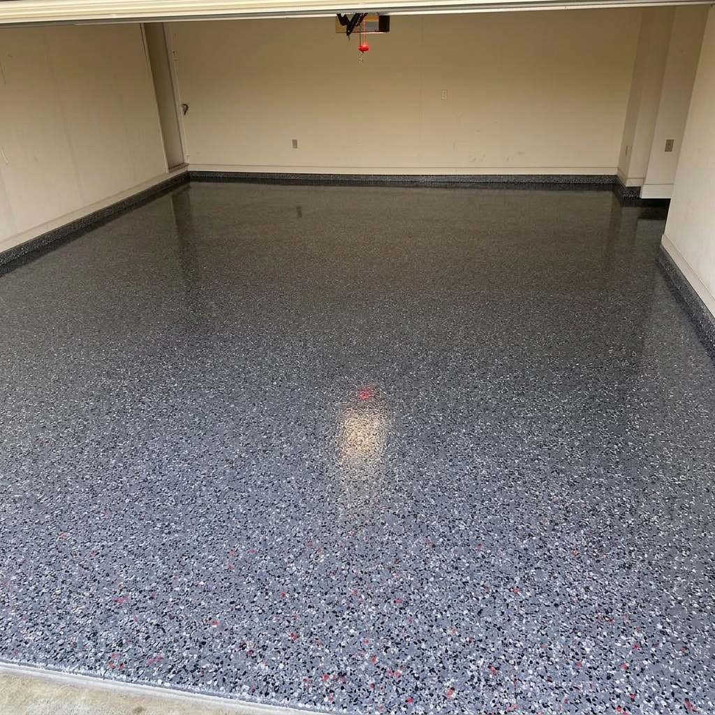 Same garage floor after OmniHero flake coating